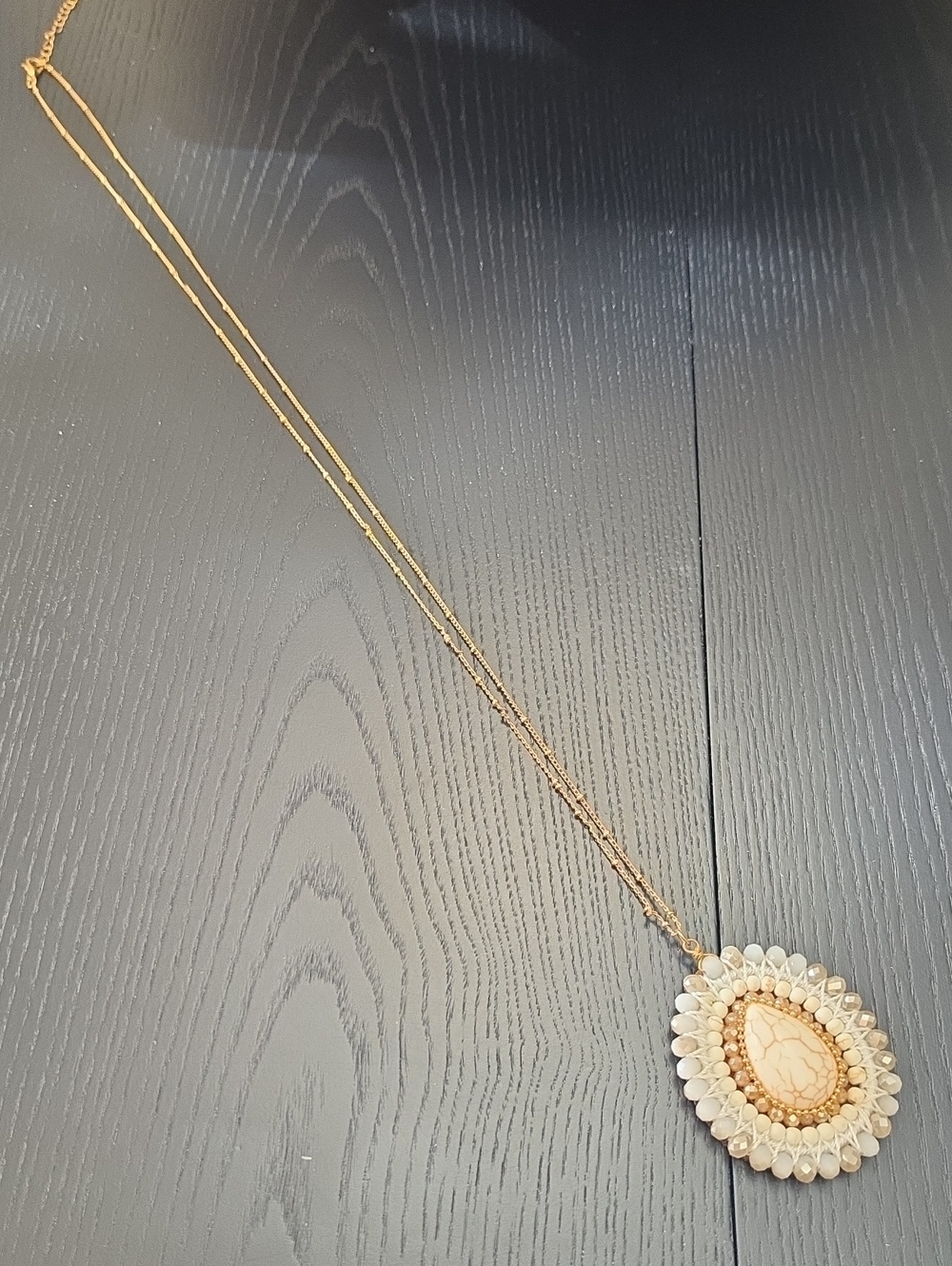 Macy's Gold-Tone Necklace with Cream Teardrop Pendant